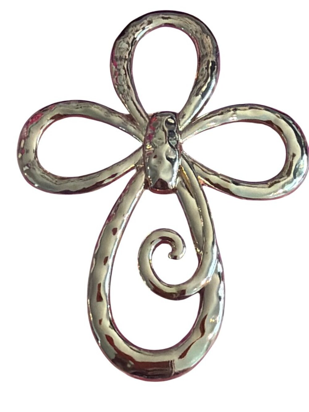 Demdaco Giving Pin Cross Brooch Gold Tone Hammered Scrollwork Open 3" NWOT